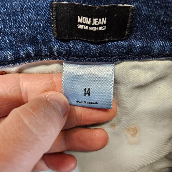 Express Mom Jean Womens Size 14 Blue Denim Super High Rise Distressed - Picture 11 of 13